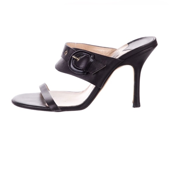 JIMMY CHOO EU 40 Open Toe Ankle Strap BLACK LEATHER SANDALS Heels US 9-9.5 Italy - Picture 2 of 8